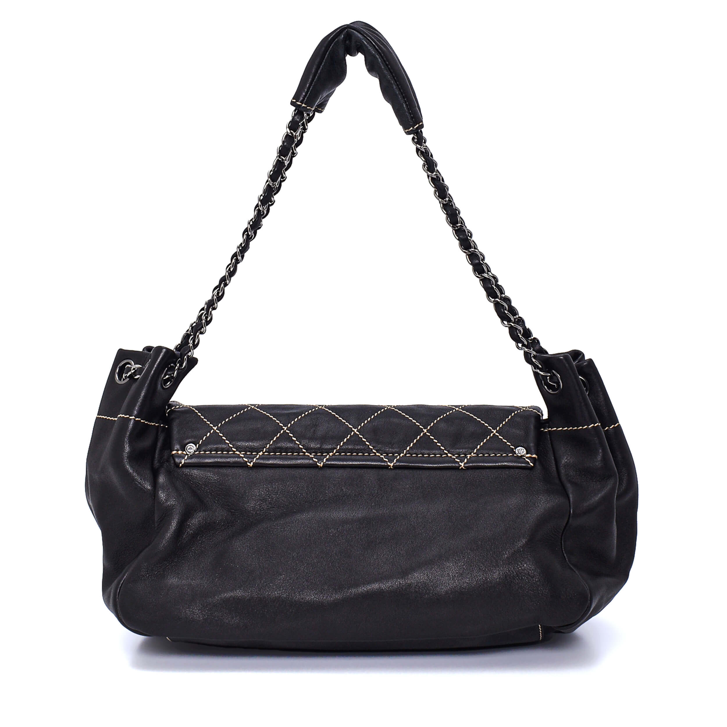 Chanel - Black Quilted Stitch Lambskin Leather CC Shoulder Bag